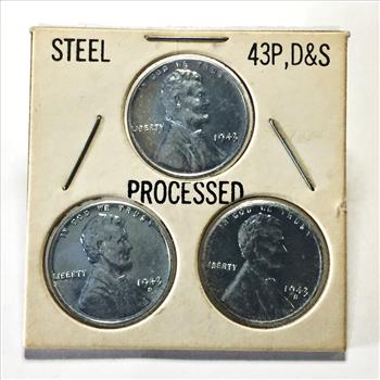 1943-D, P & S Steel Lincoln Head Wheat Cents*Wartime Issue*High Grade