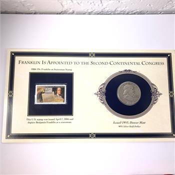 1953-D Silver Franklin Half Dollar PLUS 2006 Historic 39c Stamp on 5