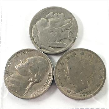 1955-D Jefferson Nickel, 1936 Buffalo Nickel and 1911 Liberty Head 