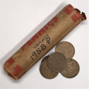 1958 P Lincoln Wheat Cent Labeled Roll *50 Coins