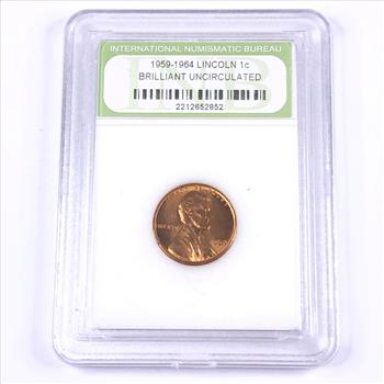 1959 Lincoln Head Memorial Cent*Graded Brilliant Uncirculated by INB
