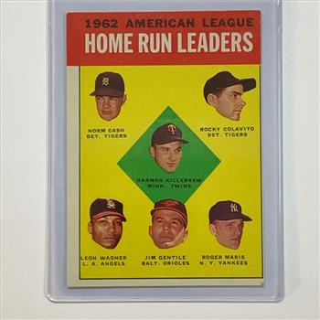1962 Topps American League Homerun Leaders Harmon Killebrew Roger Maris Hall of Fame