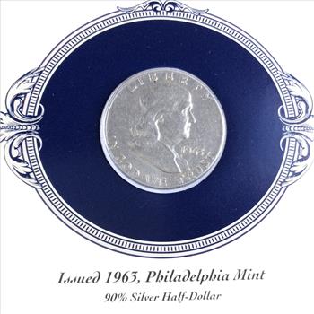 1963 Silver Franklin 50c Plus 1938 Historic 1/2c Stamp*On Story Board