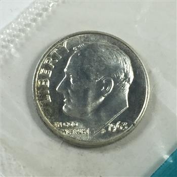 1963 Silver Roosevelt Dime*Uncirculated in Original Cellophane Packet From Uncirculated Coin Set