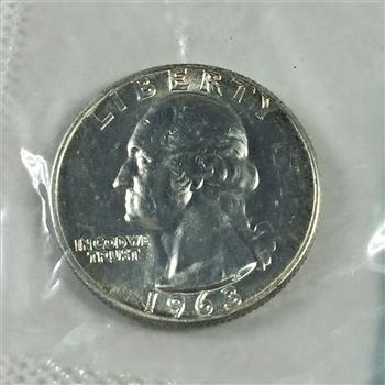 1963 Silver Washington Quarter*Uncirculated in Original Cellophane Packet From Uncirculated Coin Set