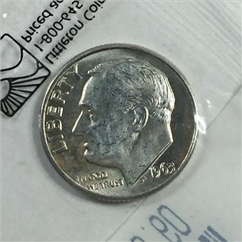 1963-D Silver Roosevelt Dime*Graded Uncirculated 60 by Littleton Coin Company*In Sealed Packet