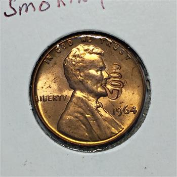 1964 Lincoln Head Memorial Cent Counter-stamped with Lincoln Smoking a Pipe*High Grade with Luster