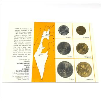 1966 Proof-Like Issues Coins of Israel*Six Coins on Story Board*Minted by Israel Government Coins and Medals Corporation
