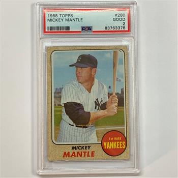 1968 Topps Mickey Mantle Hall of Fame Yankees Card Graded Good by PSA