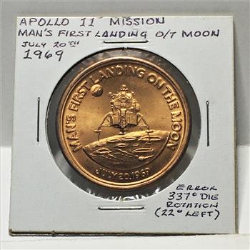 1969 Apollo 11 Mission Medallion*Man's First Landing on the Moon*Bronze*38.5mm