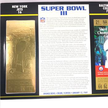 1969 Super Bowl III Gold Foil Ticket Replica*Jets & Colts*On 9
