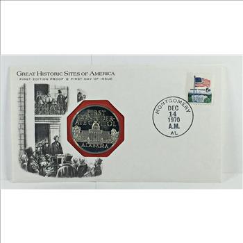 1970 Approx. 1oz Sterling Silver First Edition Proof Commemorative*First Confederate Capital, AL*FDC w/ Stamp*Franklin Mint