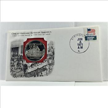 1971 Approx. 1oz Sterling Silver First Edition Proof Commemorative*First Day of Issue*FDC w/ Stamp*Lincoln's Home, IL