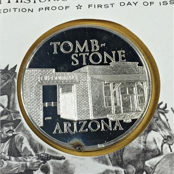 1971 Approx. 1oz Sterling Silver First Edition Proof Commemorative*First Day of Issue*FDC w/ Stamp*Tombstone, AZ