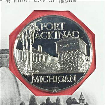 1971 Approx. 1oz Sterling Silver First Edition Proof Commemorative*Fort Mackinac, MI*FDC w/ Stamp*Franklin Mint