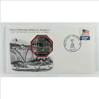 1971 Approx. 1oz Sterling Silver First Edition Proof Commemorative*Fort Mackinac, MI*FDC w/ Stamp*Franklin Mint