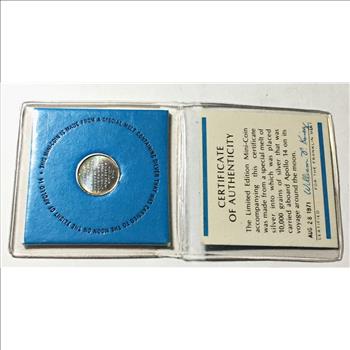 1971 Silver Coin Made From the Silver Carried to the Moon on Apollo 14 w/ COA