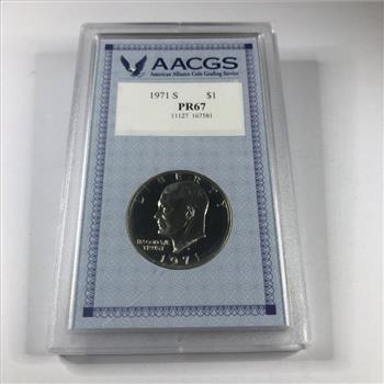 1971-S Eisenhower Proof Silver Dollar*Graded PR67 by AACGS