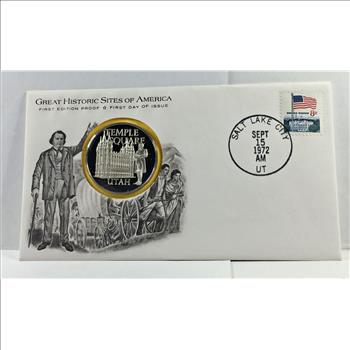 1972 Approx. 1oz Sterling Silver First Edition Proof Commemorative*First Day of Issue*FDC w/ Stamp*Temple Square, UT