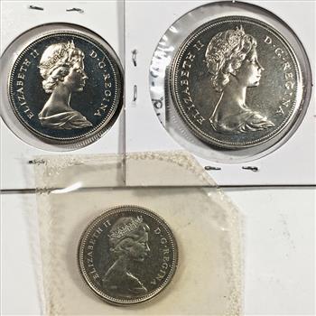 1972 Canadian Silver Dollar, 1972 50c and 1972 25c