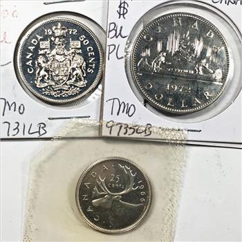 1972 Canadian Silver Dollar, 1972 50c and 1972 25c