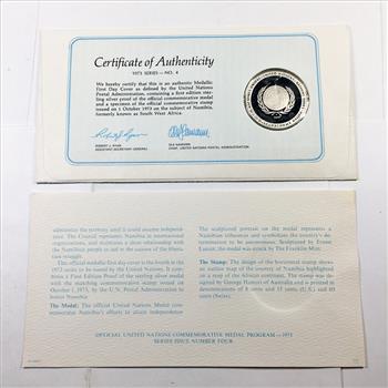 1973 Sterling Silver First Edition Proof of United Nations Namibia Commemorative Medal*With Original Stamp on FDC