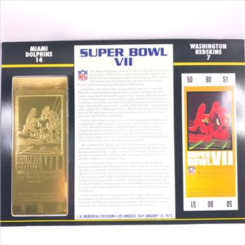 1973 Super Bowl VII Gold Foil Ticket Replica*Dolphins & Redskins*On 9