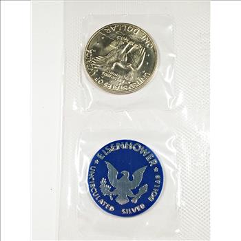 1973-S Eisenhower Uncirculated Silver Dollar w/ Original Blue Gov't Envelope