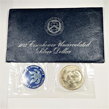 1973-S Eisenhower Uncirculated Silver Dollar w/ Original Blue Gov't Envelope