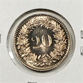 1974 Mint State Issued Swiss 20 Rappen