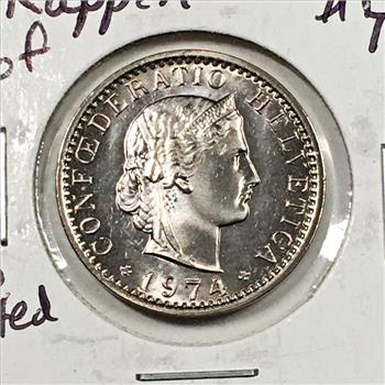 1974 Mint State Issued Swiss 20 Rappen