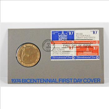 1974 Revolution Bicentennial First Day Cover*With Bronze Medal and Four 10c Stamps*Philadelphia Postmark