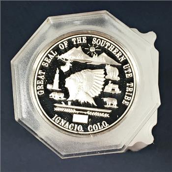 1974 The Southern Ute People's History, .80oz .999 Silver Medallion and Signature of the Tribal Chairman*Numbered