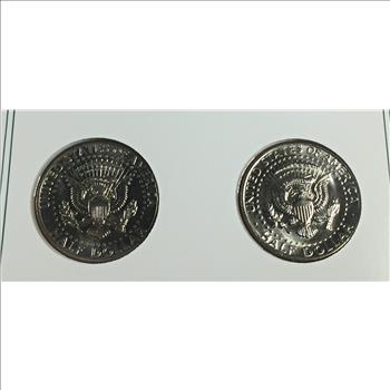 1974-D & P Kennedy Half Dollars & 2 Stamps*Encased in 9