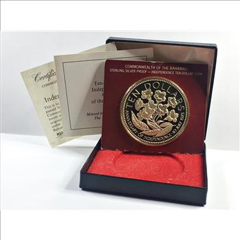 1975 $10 Independence Day Coin of the Bahamas*1.5+ oz Sterling Silver*Original Packaging with COA *Franklin Mint