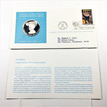 1975 Sterling Silver First Edition Proof of United Nations Namibia Commemorative Medal*With Original Stamp on FDC