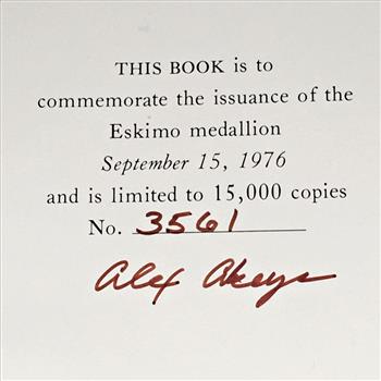 1976 The Eskimo People of Savoonga History, .80oz .999 Silver Medallion and Signature of the Tribal Chairman