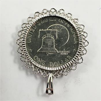 1976 US Bicentennial Clad Eisenhower Dollar*In Nice Sterling Silver Bezel