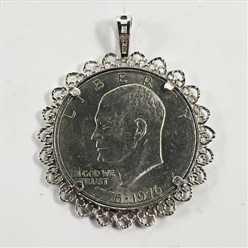 1976 US Bicentennial Clad Eisenhower Dollar*In Nice Sterling Silver Bezel