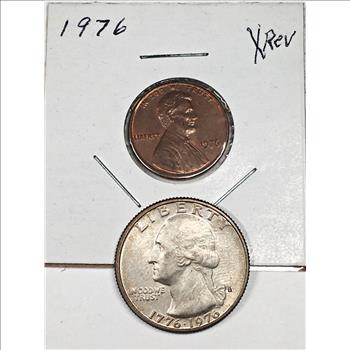 1976-S US Bicentennial Washington Quarter and 1976 US Bicentennial Lincoln Head Memorial Cent*High Grade