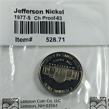 1977-S Proof Jefferson Nickel*Graded Ch Proof 63 by Littleton Coin Company*Sealed Packet