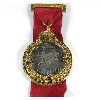1978 German Hiking Marathon Medal Gilt and Pewter Red Velvet Ribbon