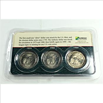 1979-D, 1980-S and 1999-P Susan B. Anthony Commemorative Dollars*High Grade*In Custom Holder From Littleton Coin Company