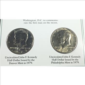 1979-D & P Kennedy Half Dollars & 2 Stamps*Encased in 9