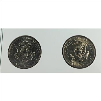 1979-D & P Kennedy Half Dollars & 2 Stamps*Encased in 9