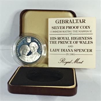 1981 Proof Silver Gibraltar One Crown Coin Commemorating the Marriage of Diane and Charles*In Original Packaging