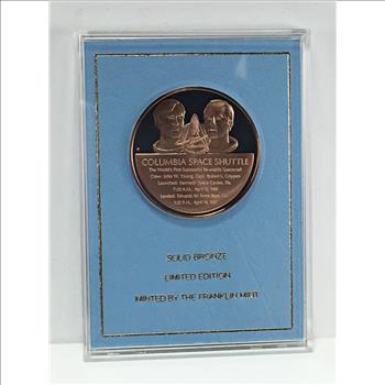 1981 Solid Bronze Limited Edition Eyewitness Medallion*The Columbia Space Shuttle*In Original Custom Holder with COA