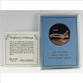 1981 Solid Bronze Limited Edition Eyewitness Medallion*The Columbia Space Shuttle*In Original Custom Holder with COA