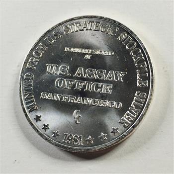 1982 One Troy Ounce .999 Fine Silver Round*Minted From US Strategic Stockpile Silver*US Assay Office