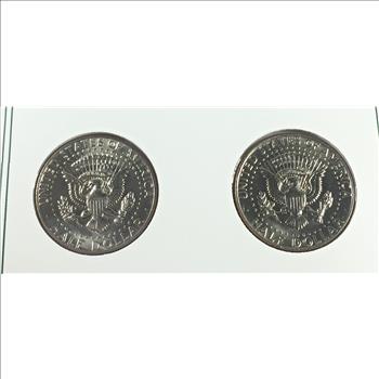 1982-D & P Kennedy Half Dollars & 2 Stamps*Encased in 9